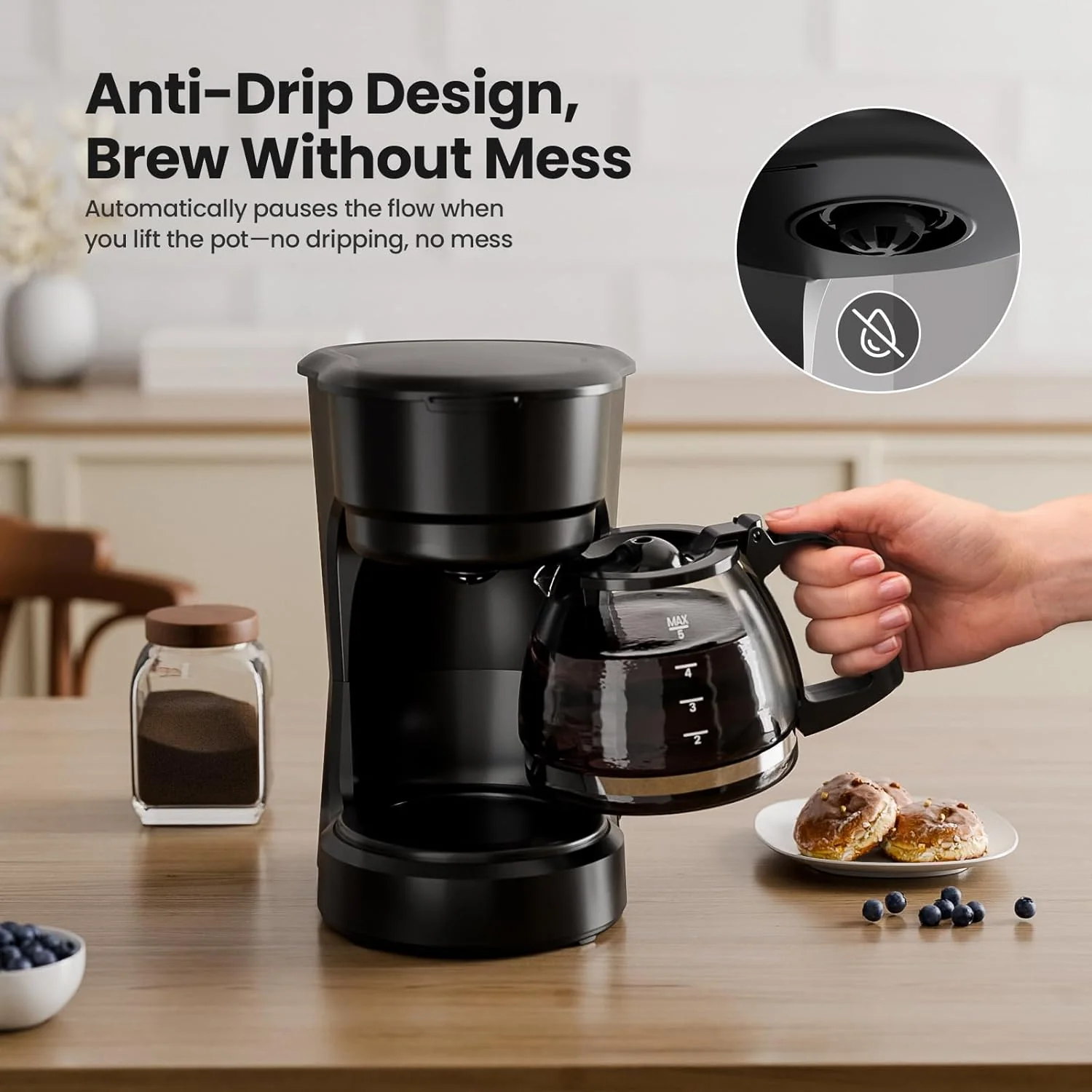 5-Cup Drip Coffee Maker - Programmable, Auto Brew, Auto Pause, Keep Warm Function CM3710H - Image 10