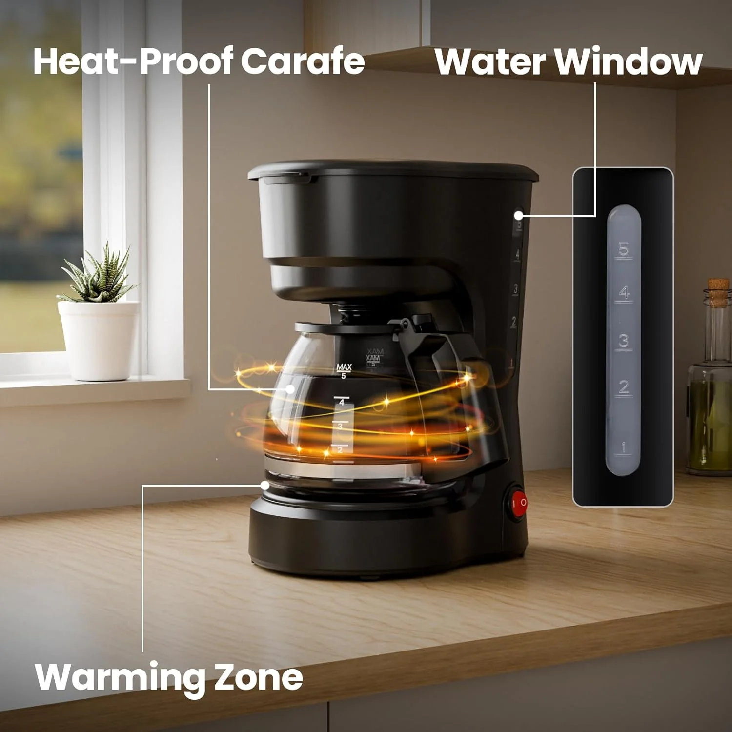 5-Cup Drip Coffee Maker - Programmable, Auto Brew, Auto Pause, Keep Warm Function CM3710H - Image 13