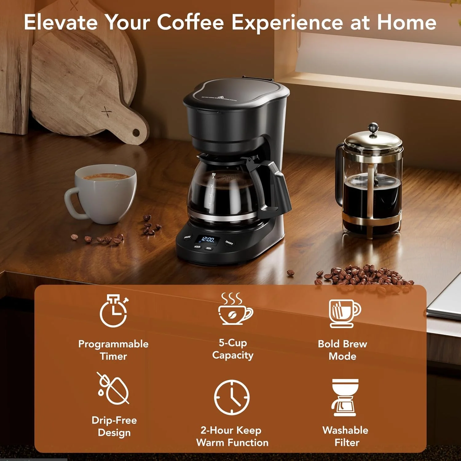 5-Cup Drip Coffee Maker - Programmable, Auto Brew, Auto Pause, Keep Warm Function CM3710H - Image 2