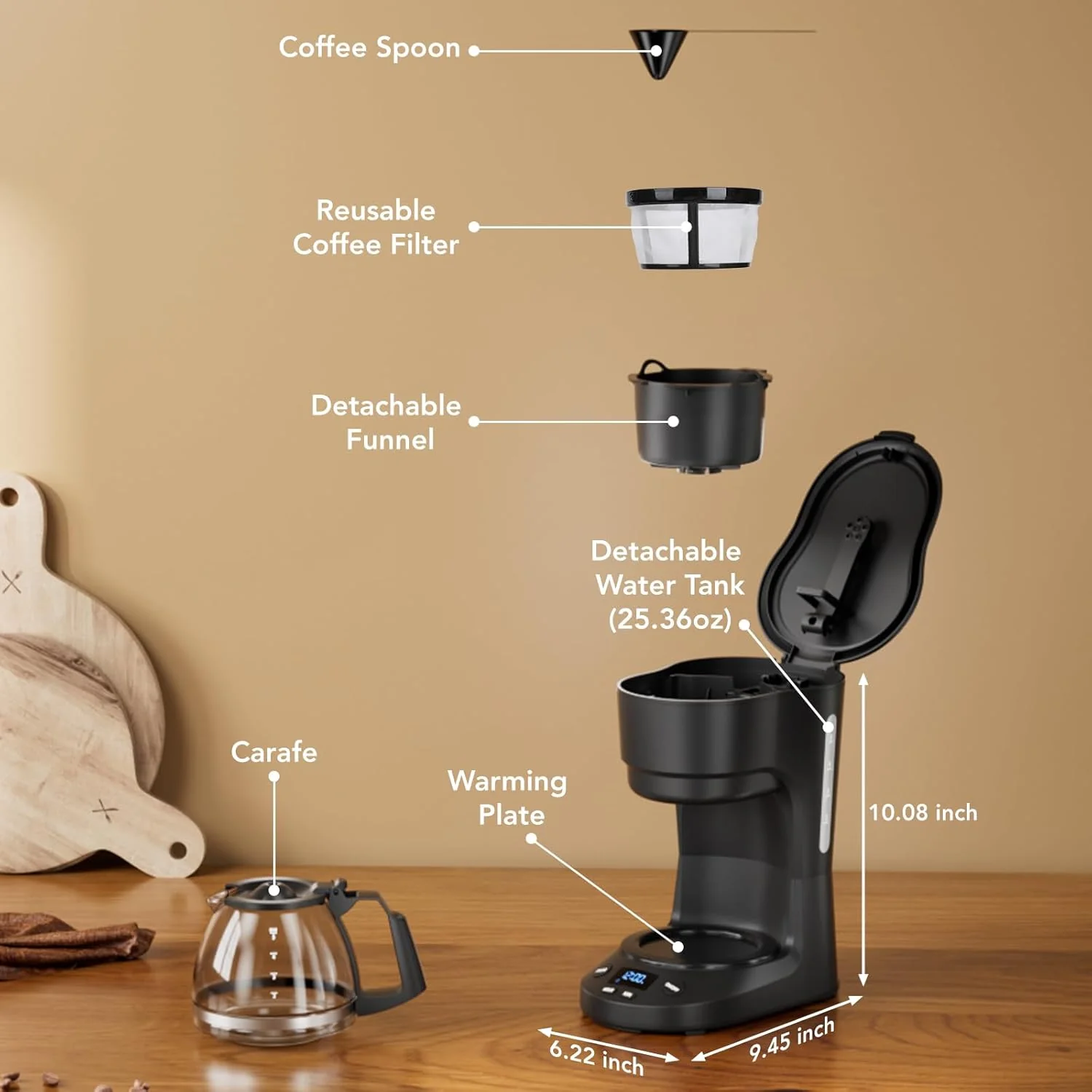 5-Cup Drip Coffee Maker - Programmable, Auto Brew, Auto Pause, Keep Warm Function CM3710H - Image 7