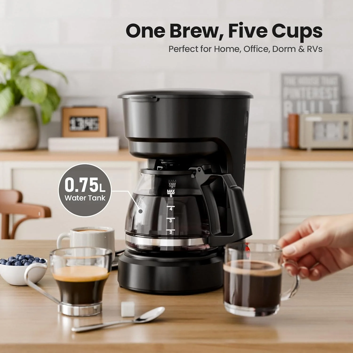 5-Cup Drip Coffee Maker - Programmable, Auto Brew, Auto Pause, Keep Warm Function CM3710H - Image 9