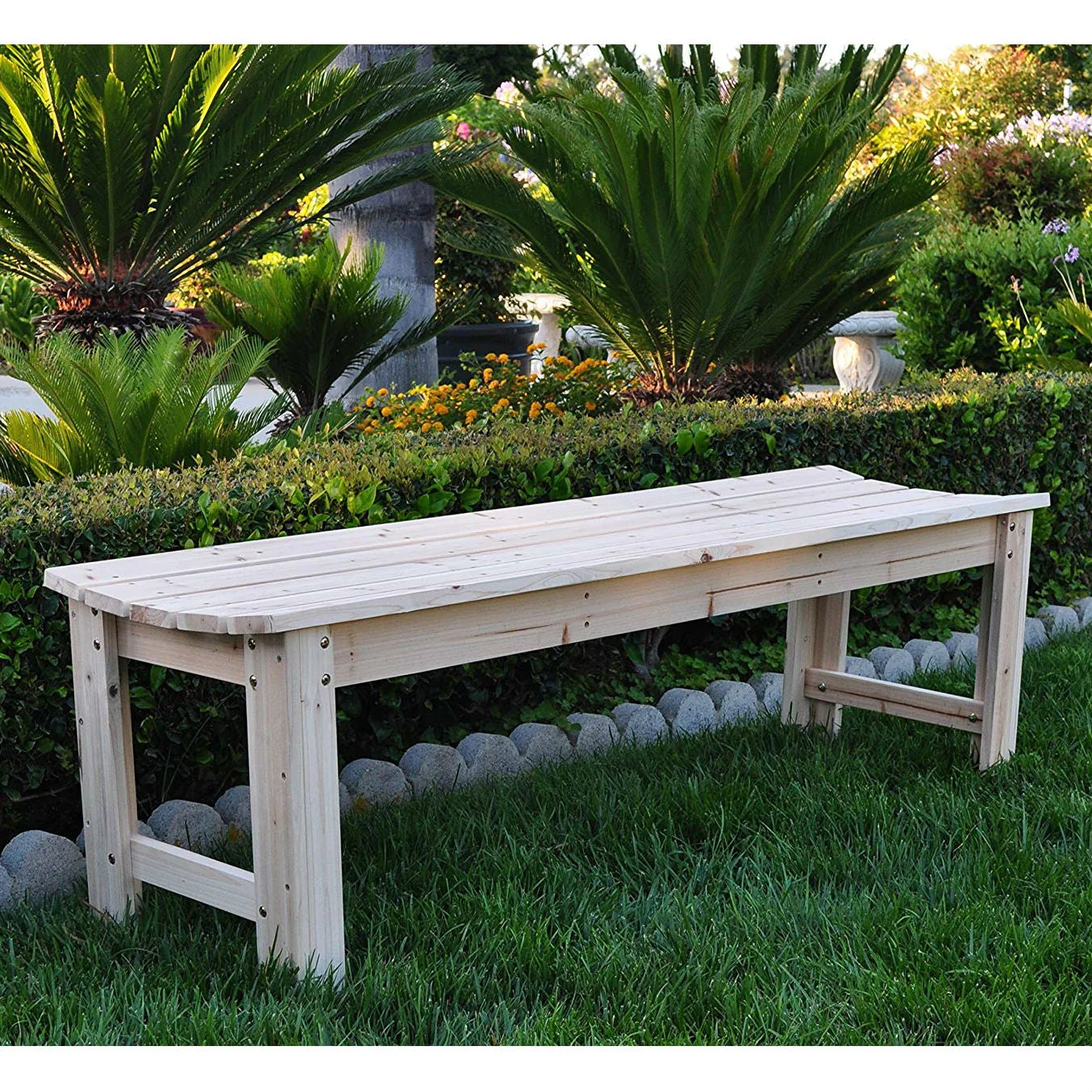 5-Ft Backless Garden Bench in Natural Yellow Cedar Wood - Image 3