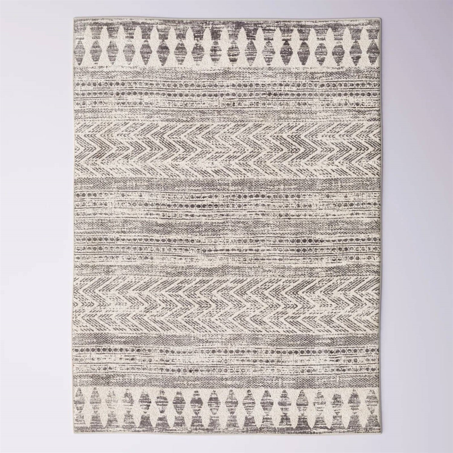 5-ft. x 7-ft. Grey Ivory Chevron Stripe Geometric Boho Style Area Rug - Image 2