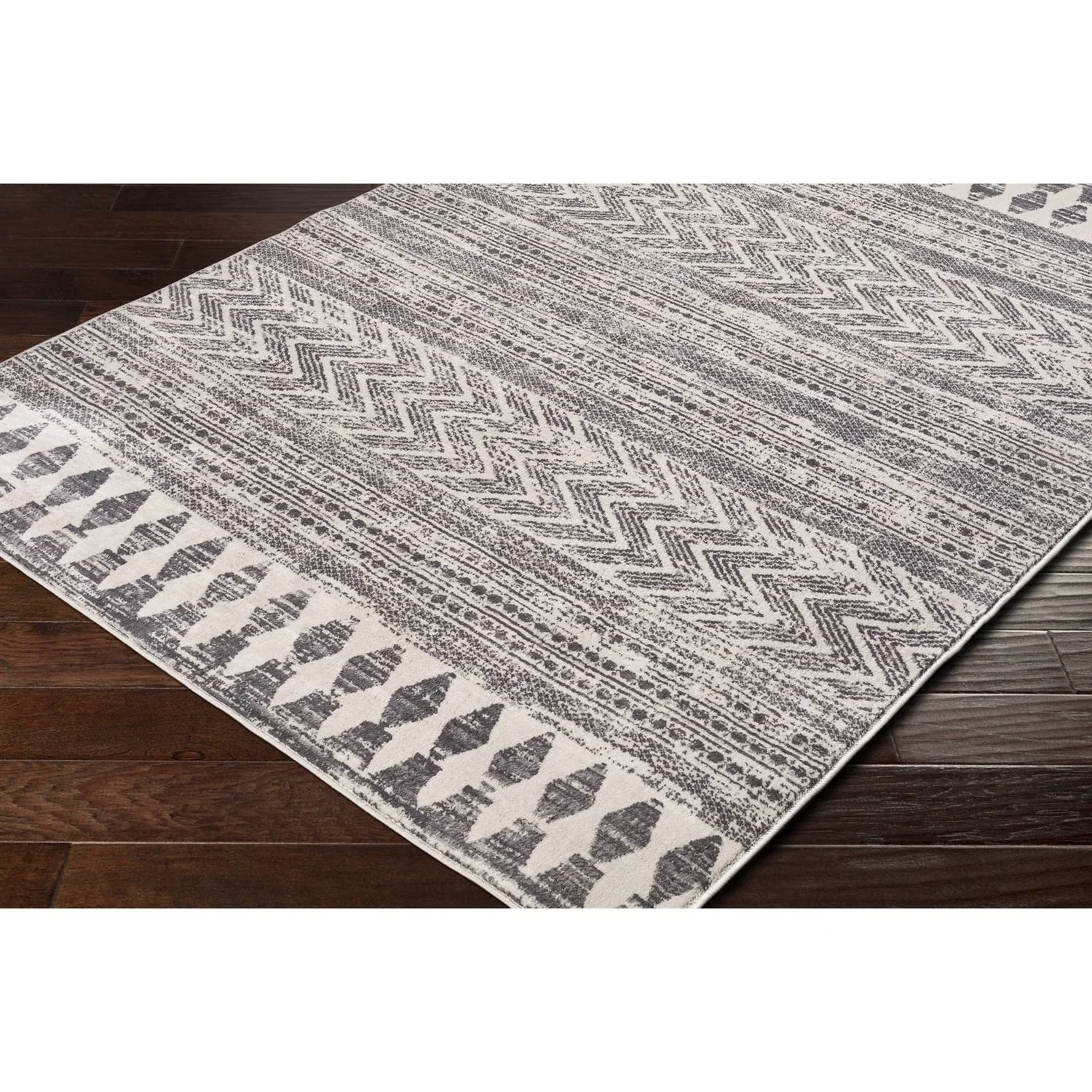 5-ft. x 7-ft. Grey Ivory Chevron Stripe Geometric Boho Style Area Rug - Image 5