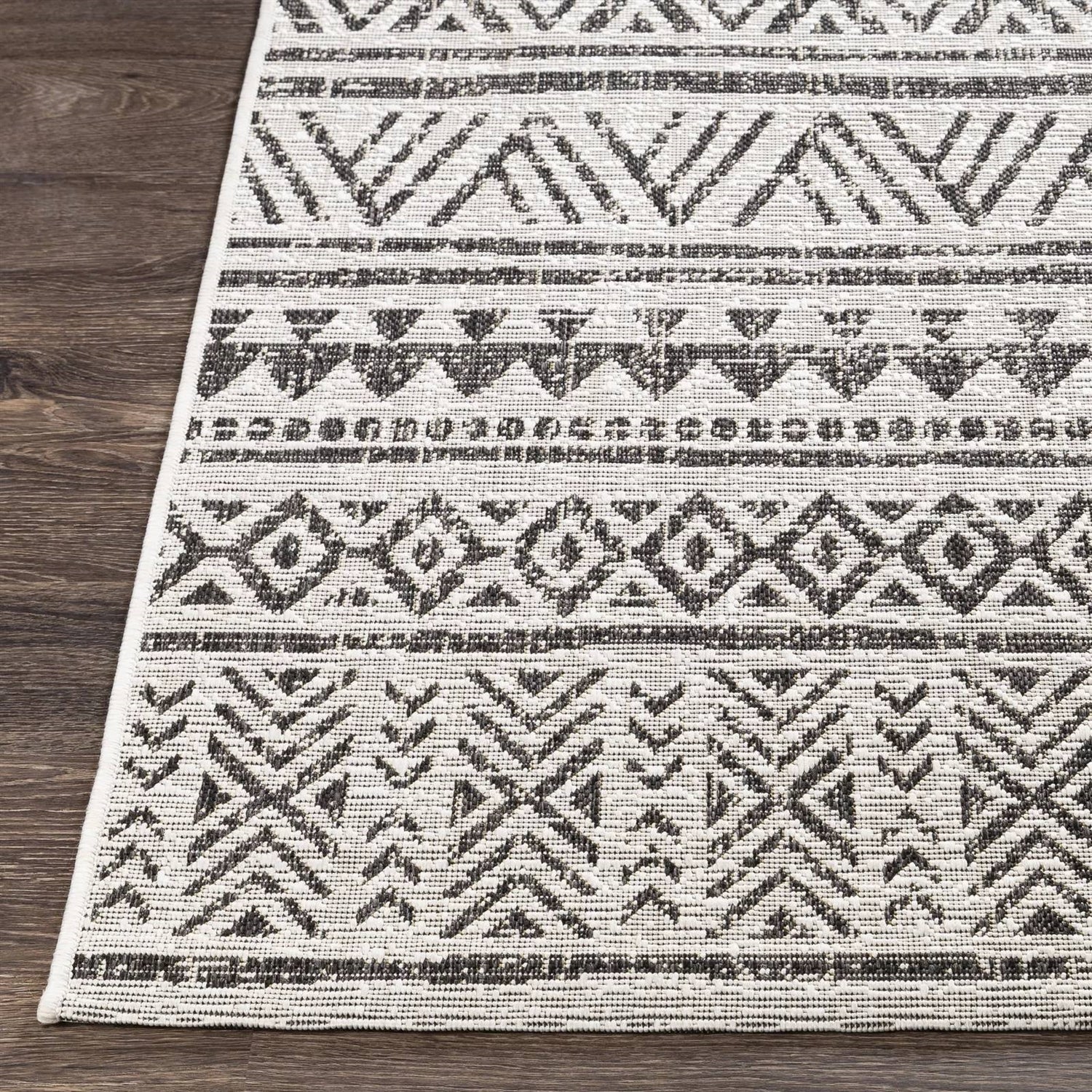 5 ft. x 8 ft. Black Off-White Chevron Coastal Boho Style Indoor Outdoor Area Rug - Image 3