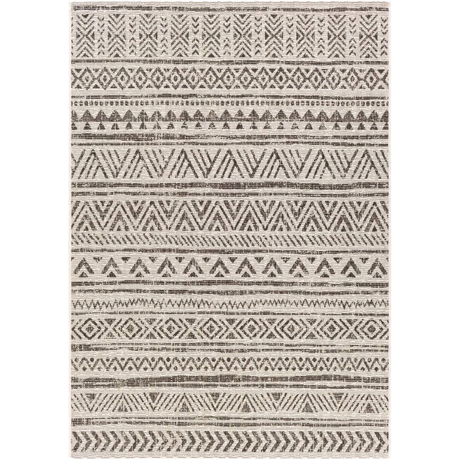 5 ft. x 8 ft. Black Off-White Chevron Coastal Boho Style Indoor Outdoor Area Rug - Image 4