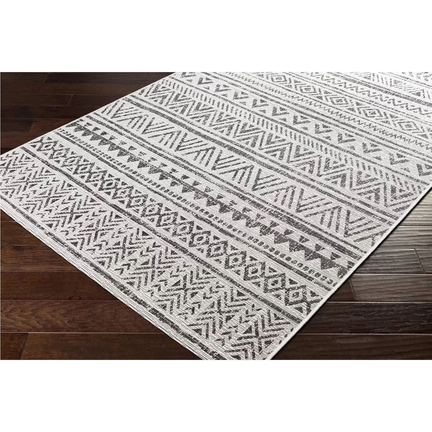 5 ft. x 8 ft. Black Off-White Chevron Coastal Boho Style Indoor Outdoor Area Rug - Image 5