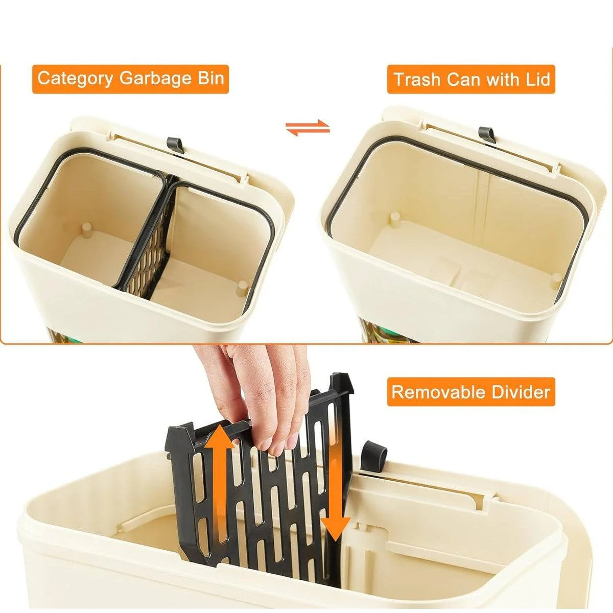 5 Gallon Mobile Elevated Kitchen Trash Can with Lid in Cream with Wheels - Image 2