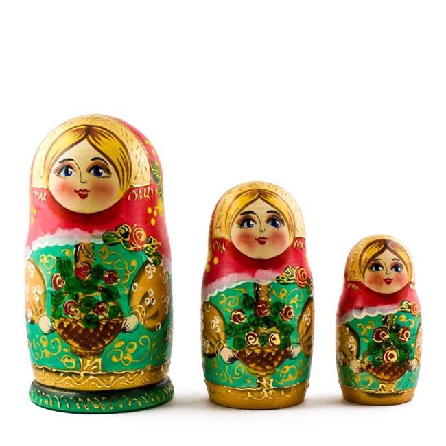 5 Girls with Basket Flowers Nesting Dolls  6.5 Inches - Image 3
