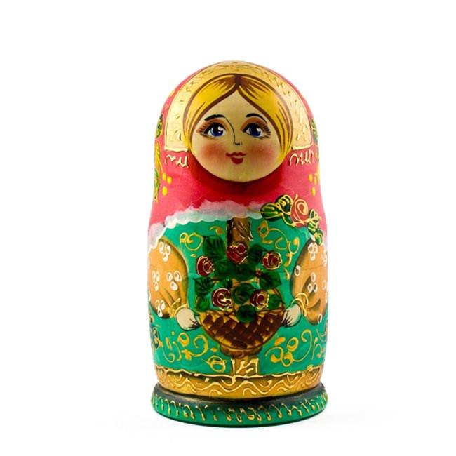 5 Girls with Basket Flowers Nesting Dolls  6.5 Inches - Image 4