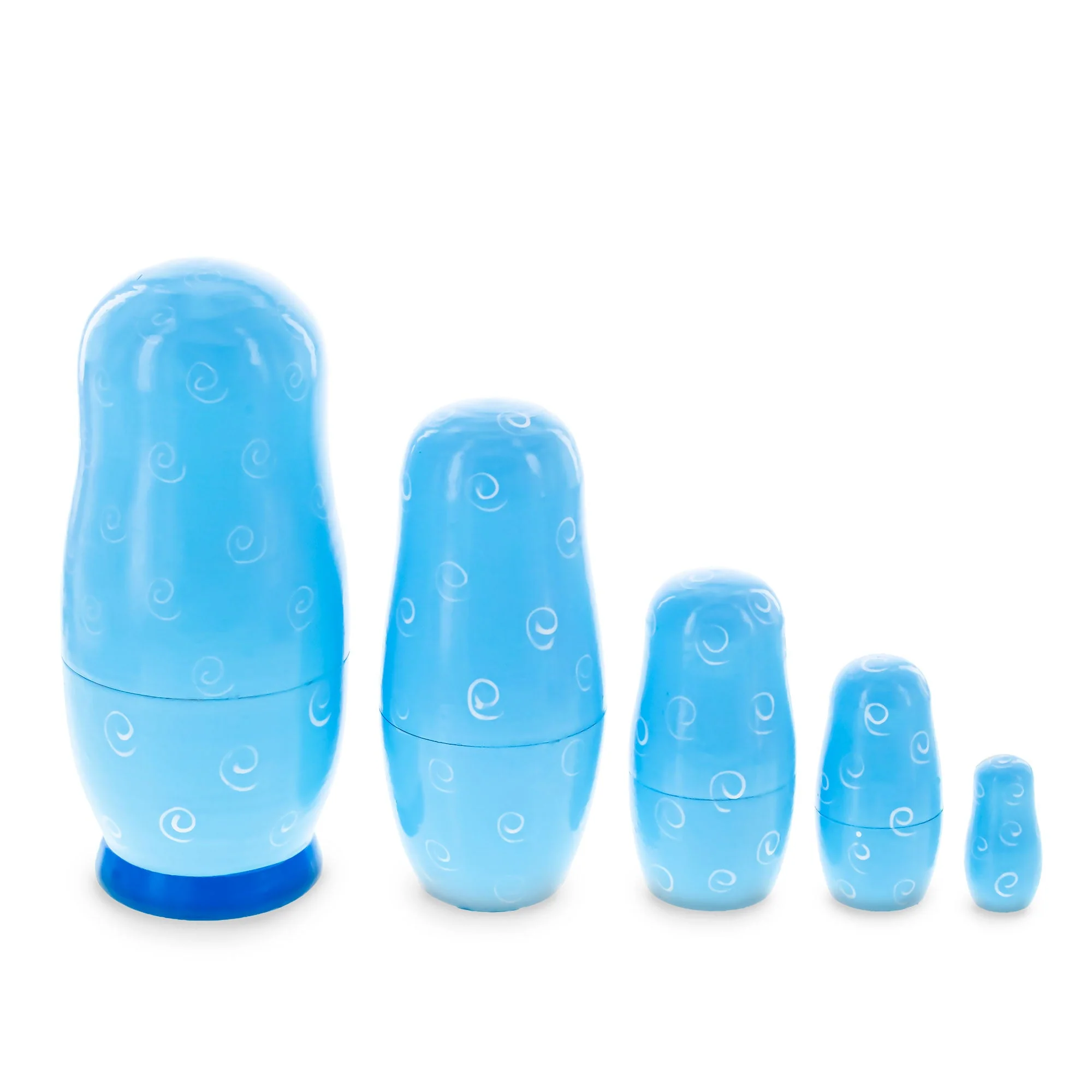 5 Girls with Daisy Flowers & Blue Skirt Wooden Nesting Dolls 6 Inches - Image 4