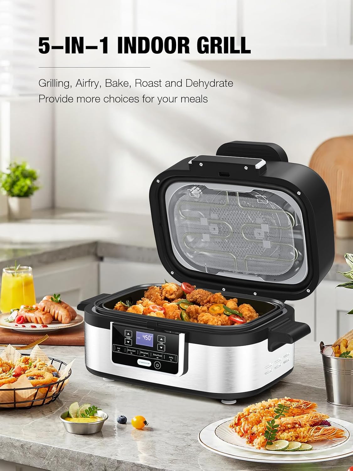 5-IN-1 5QT  Indoor Air Fry, Crisps, Roasts, Reheats, & Dehydrates, for Quick, Easy Meals,Nonstick，Black - Image 2
