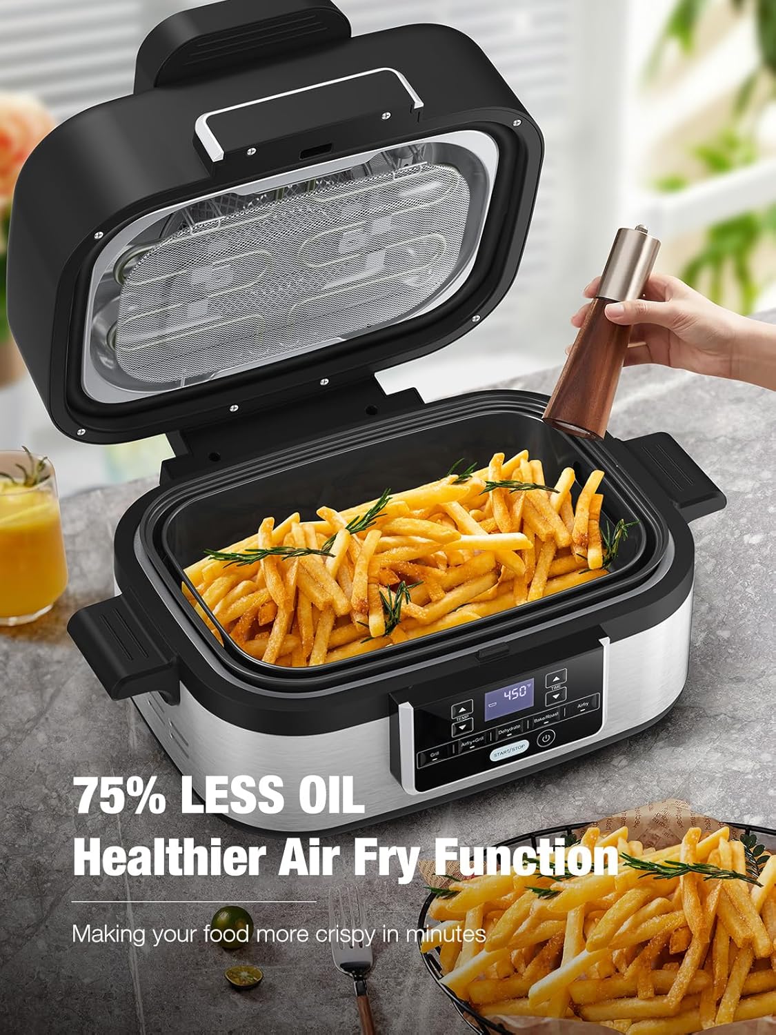 5-IN-1 5QT  Indoor Air Fry, Crisps, Roasts, Reheats, & Dehydrates, for Quick, Easy Meals,Nonstick，Black - Image 3