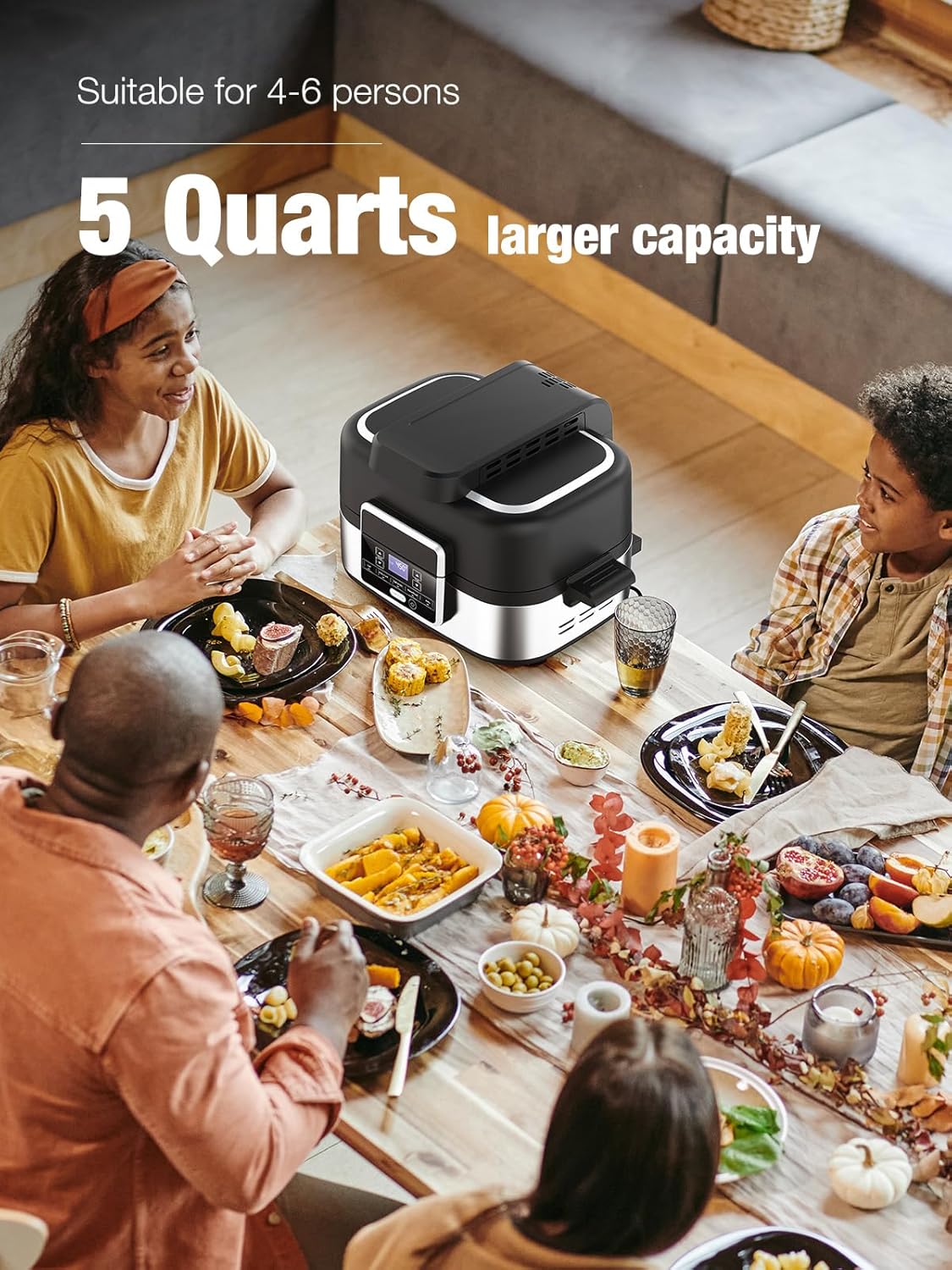 5-IN-1 5QT  Indoor Air Fry, Crisps, Roasts, Reheats, & Dehydrates, for Quick, Easy Meals,Nonstick，Black - Image 7