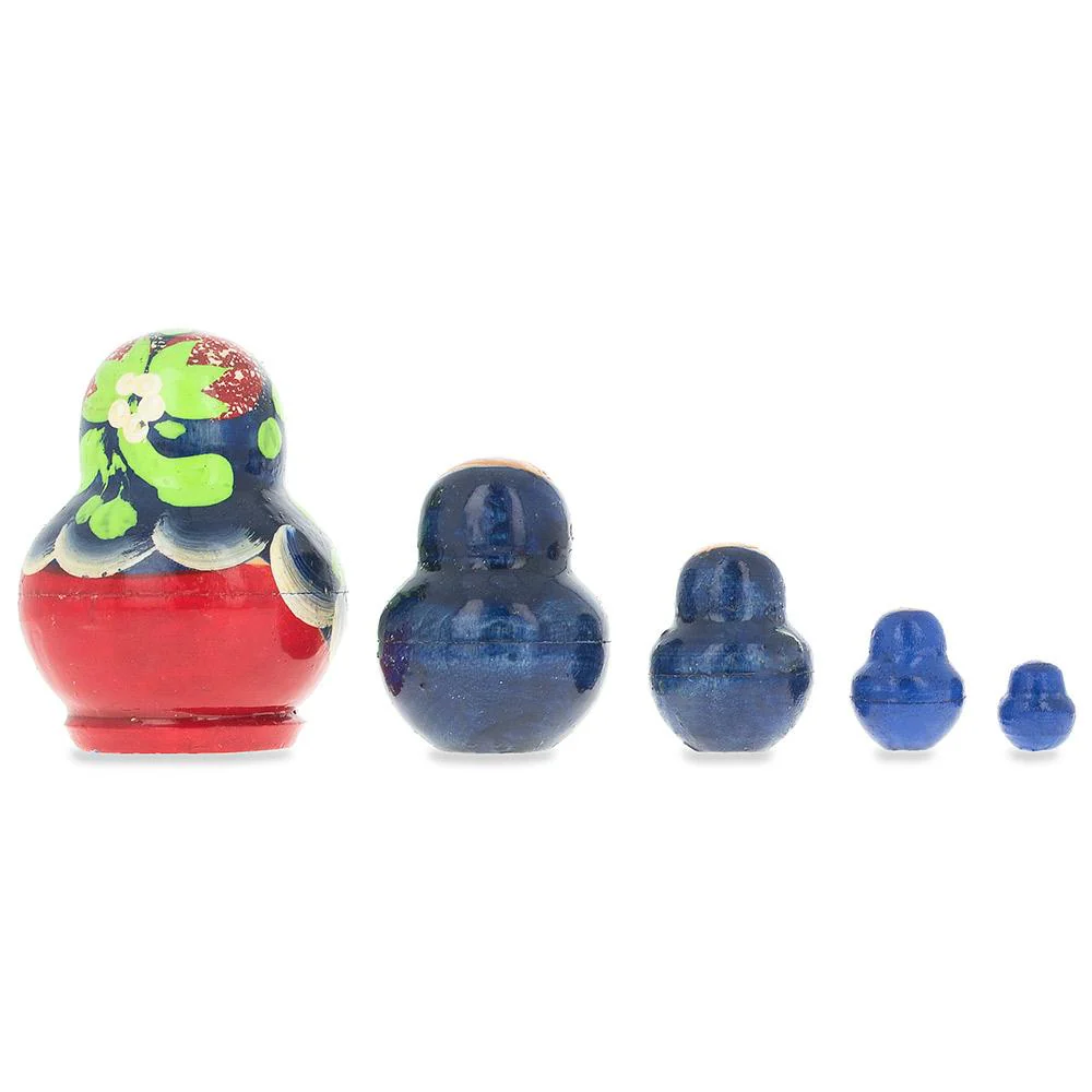 5 Miniature Strawberry Dress Nesting Dolls  1.75 Inches - Image 2