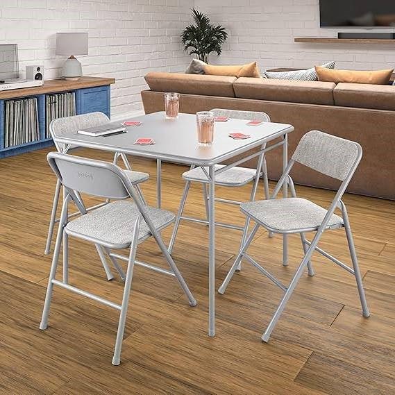 5-Piece Square Folding Dining Table and 4 Chairs Set in Grey - Image 2