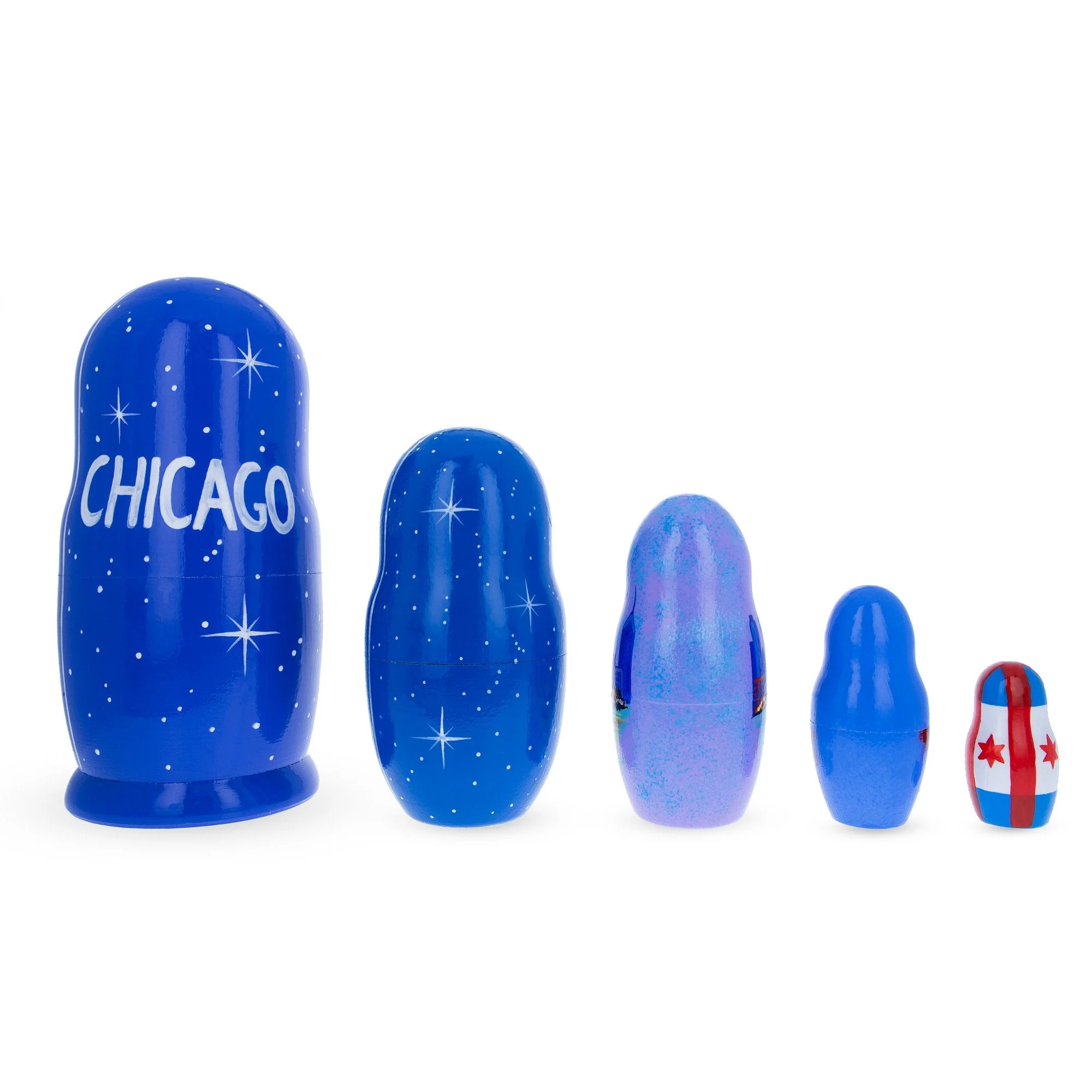 5 Pieces Chicago, Illinois Wooden Nesting Dolls - Image 2