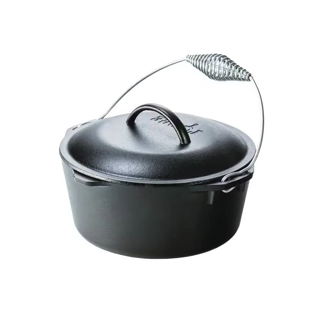 5-Quart Seasoned Cast Iron Dutch Oven with Lid and Spiral Wire Handle - Image 2