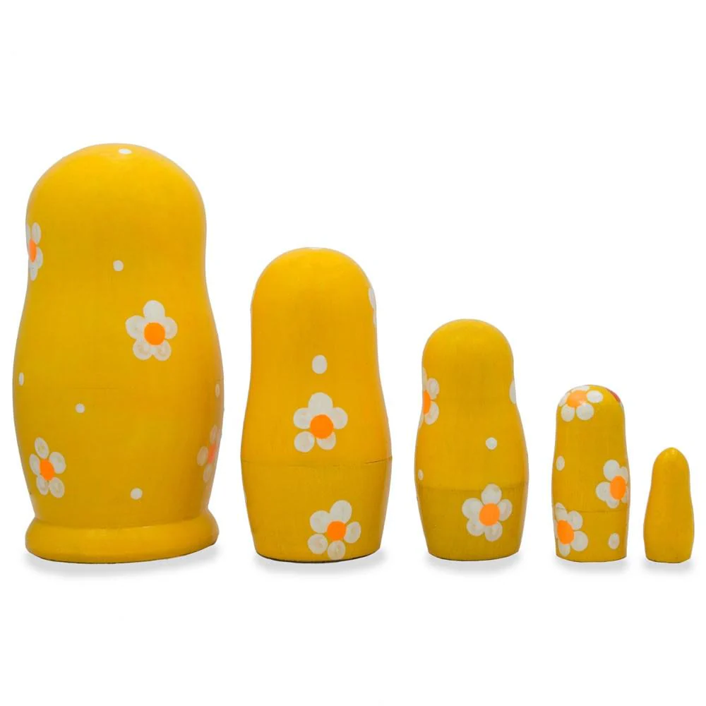 5 Rooster and Daisies Floral Wooden  Nesting Dolls 4.5 Inches - Image 2