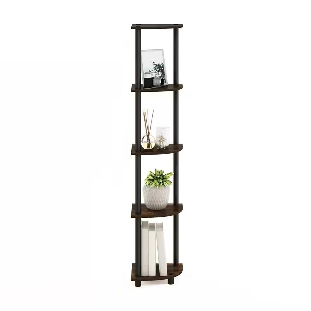 5-Shelf Modern Corner Bookcase in Black Brown Wood Finish - Image 2