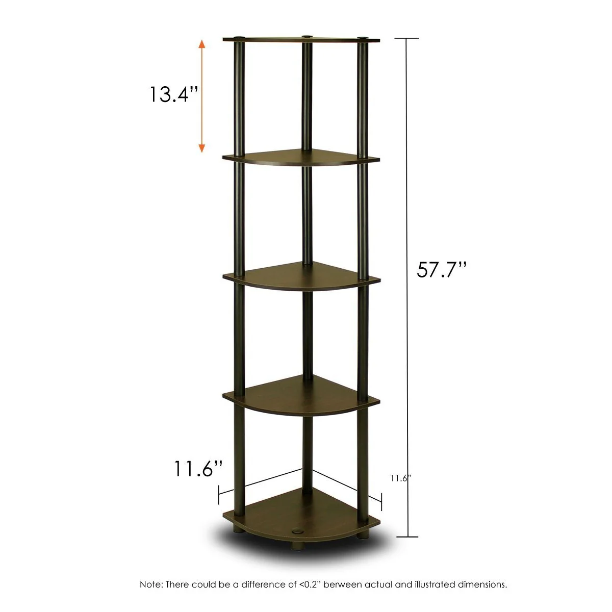 5-Tier Corner Display Shelf Bookcase in Espresso & Black - Image 2