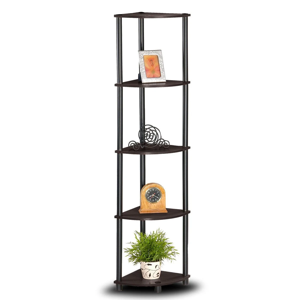 5-Tier Corner Display Shelf Bookcase in Espresso & Black - Image 4