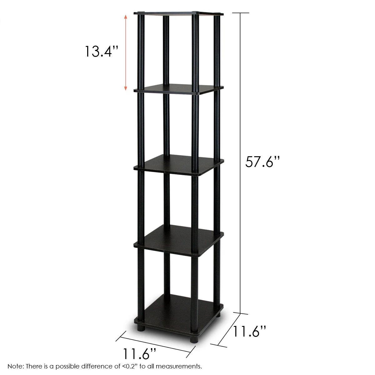 5-Tier Square Corner Display Shelf Bookcase in Espresso/Black - Image 2