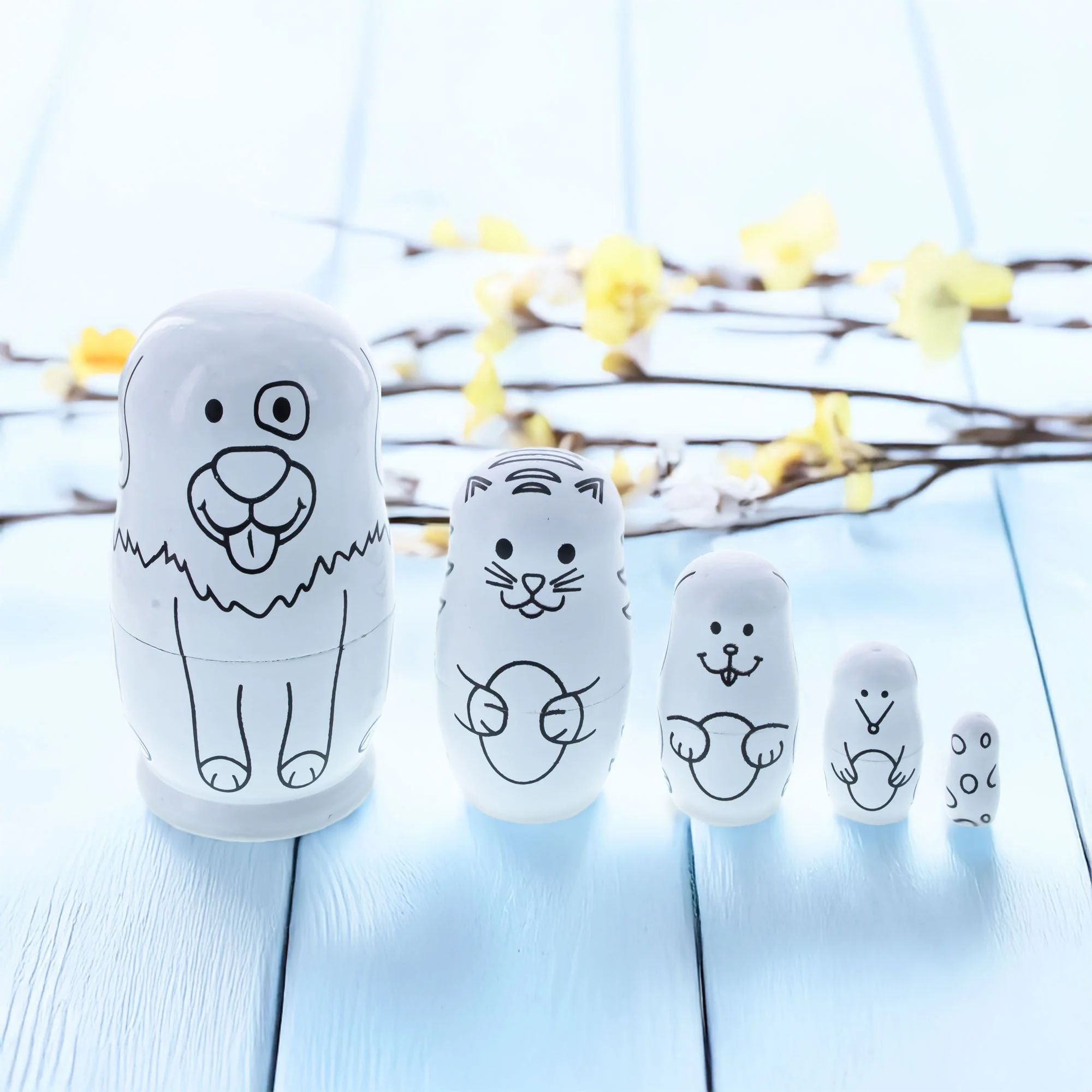 5 Unpainted Animals Wooden Nesting Dolls Matryoshka 4.75 Inches - Image 2