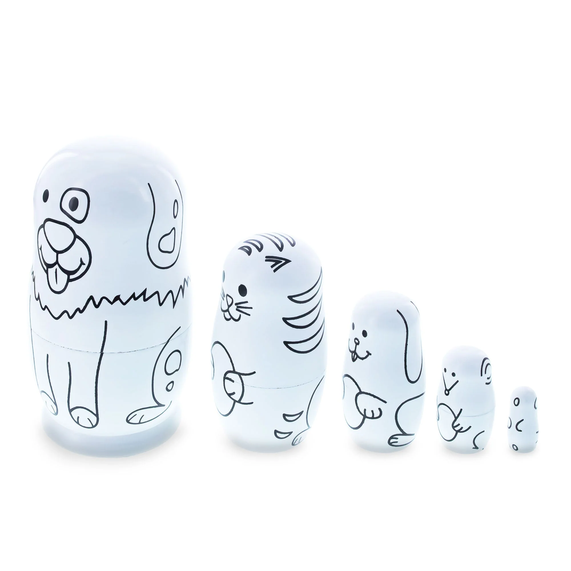 5 Unpainted Animals Wooden Nesting Dolls Matryoshka 4.75 Inches - Image 3