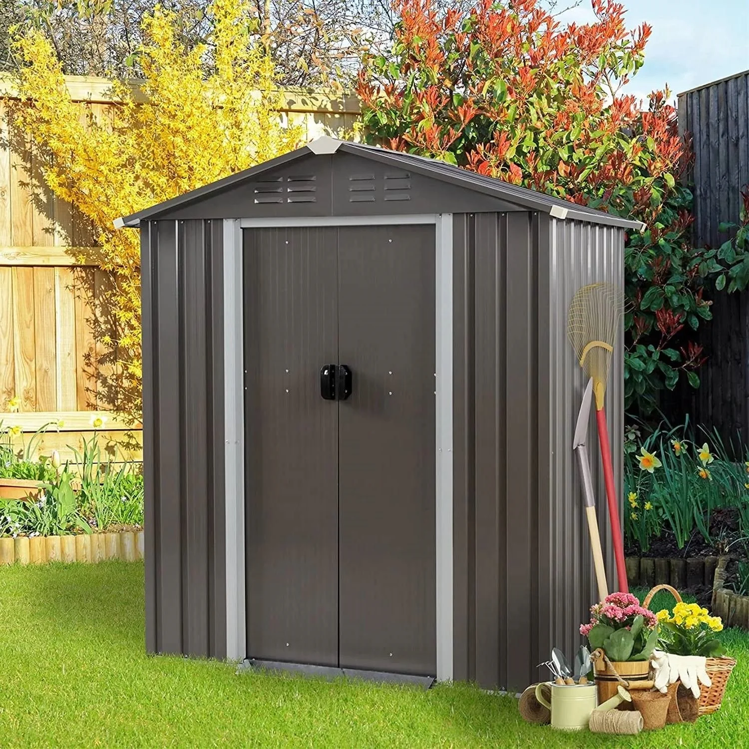 5 x 3 ft. Outdoor Grey Metal Garden Storage Shed - Image 2