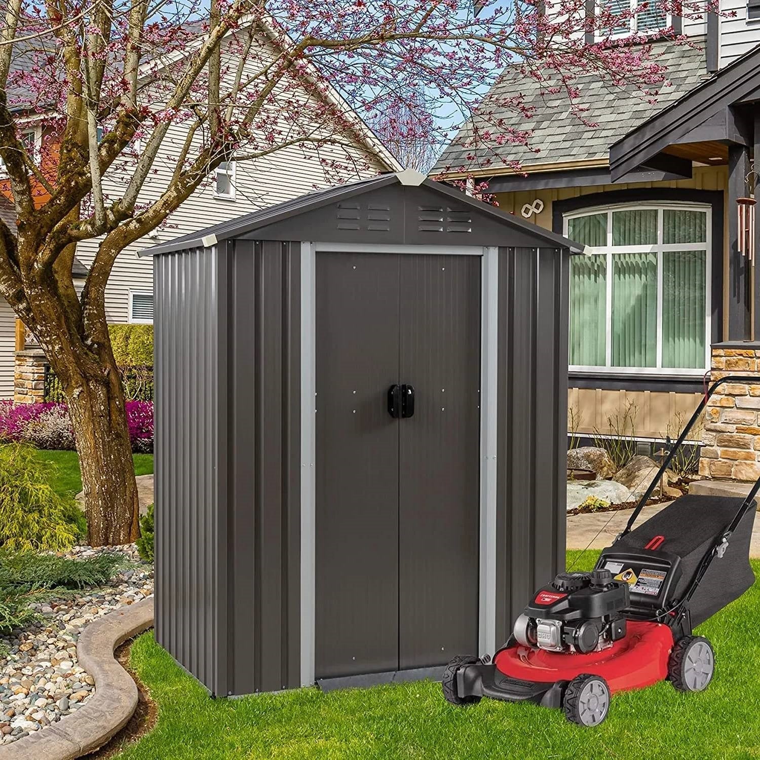 5 x 3 ft. Outdoor Grey Metal Garden Storage Shed - Image 3
