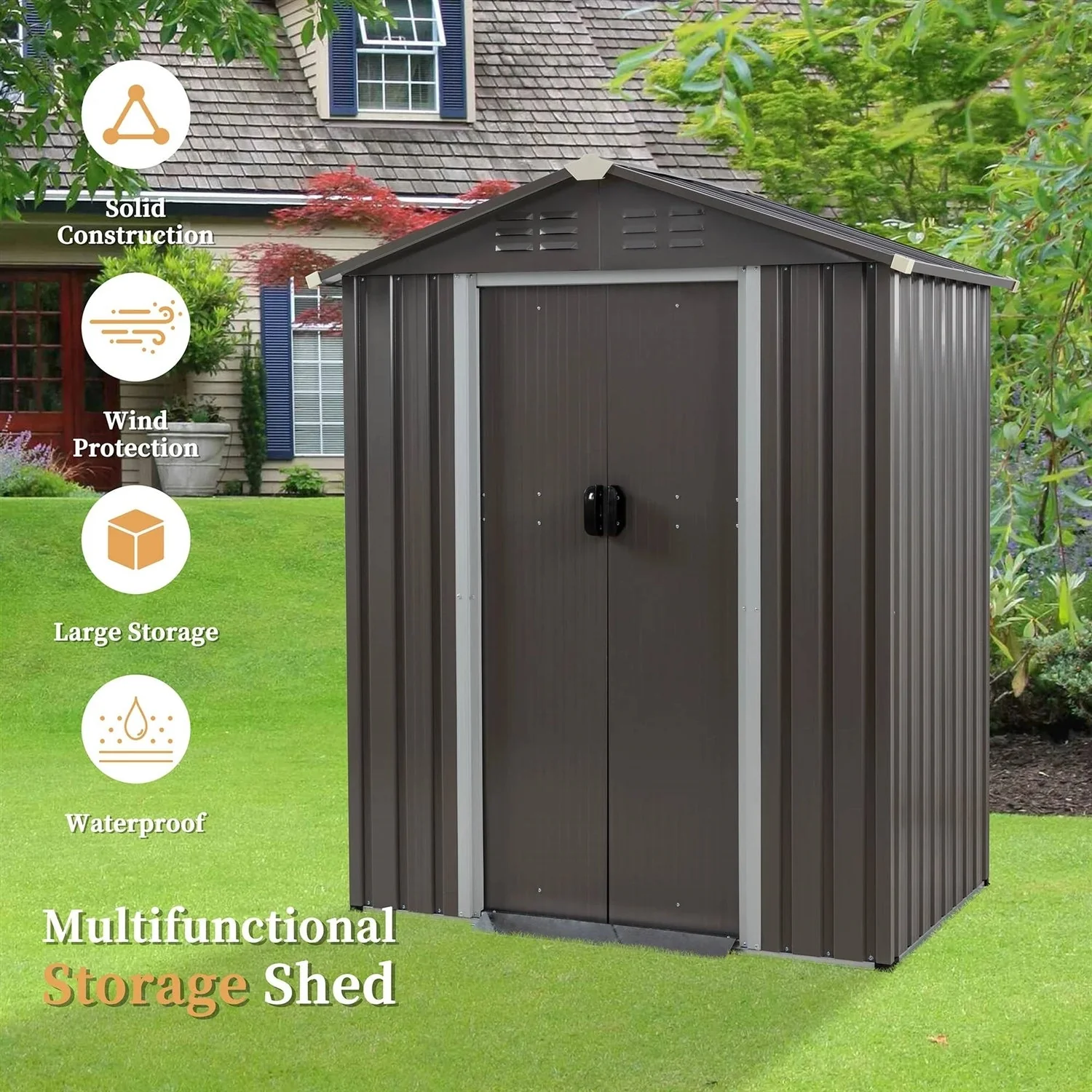 5 x 3 ft. Outdoor Grey Metal Garden Storage Shed - Image 4
