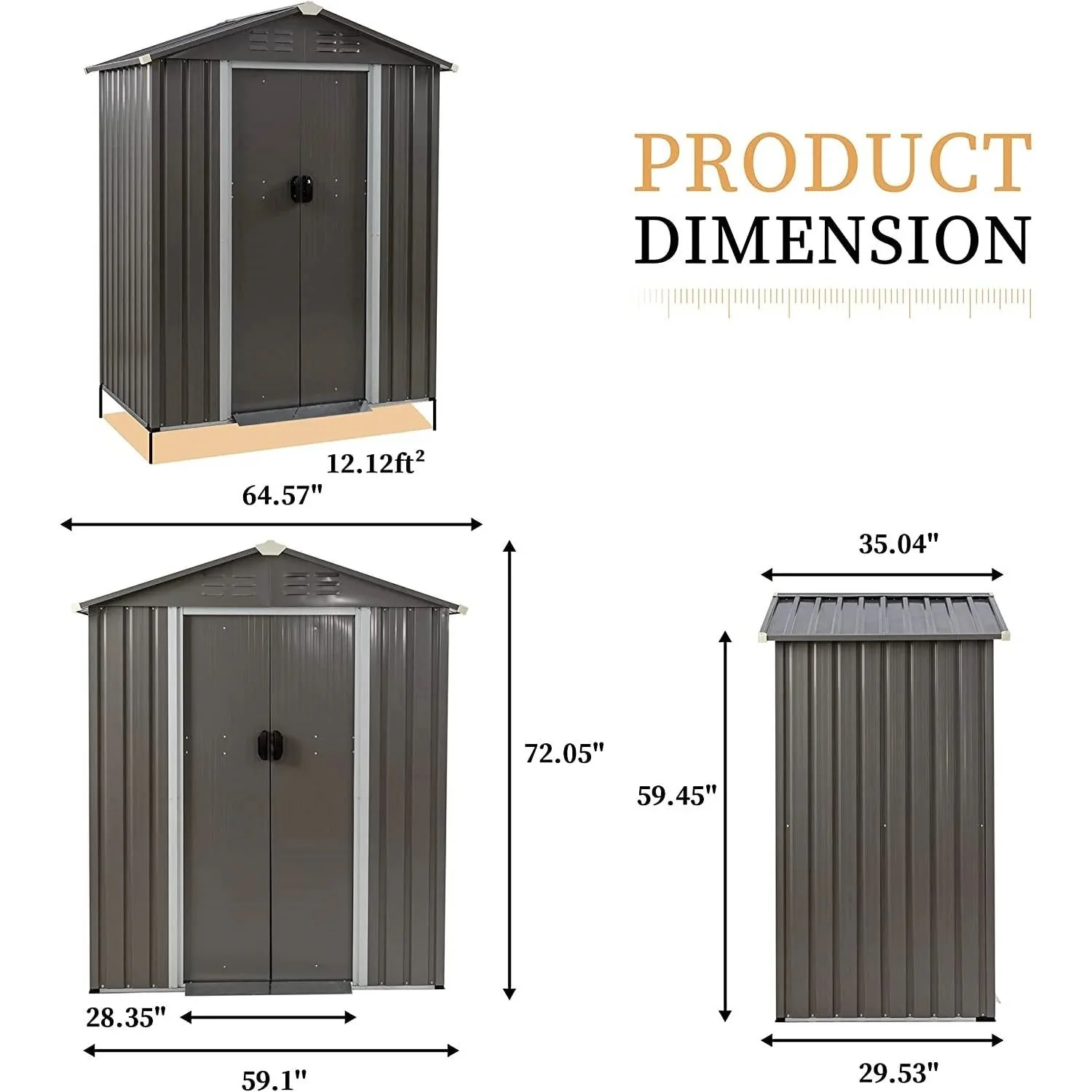 5 x 3 ft. Outdoor Grey Metal Garden Storage Shed - Image 5