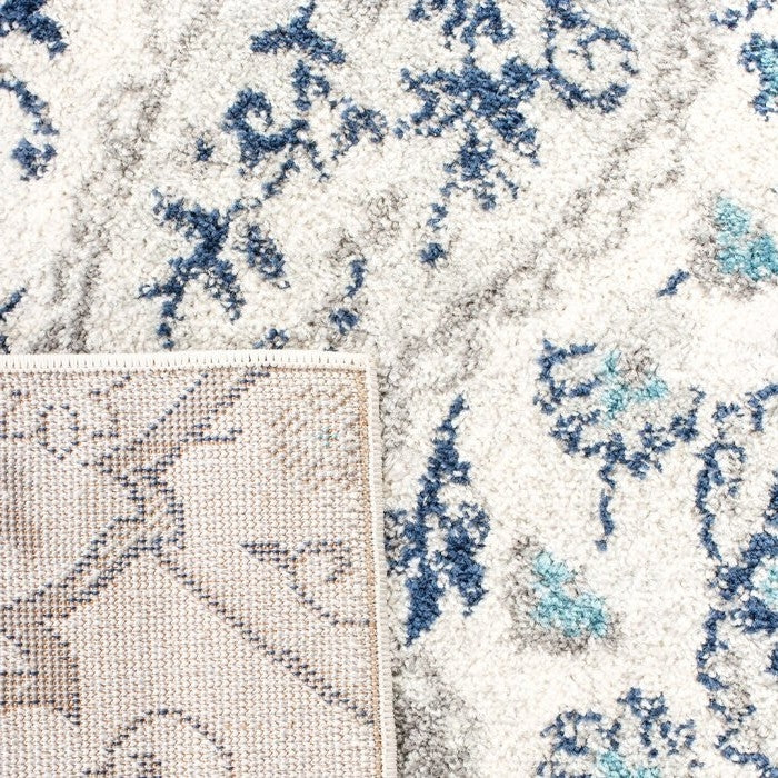 5' x 7' Coastal Blue Grey Damask Indoor Area Rug - Image 2