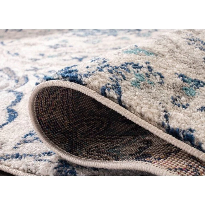 5' x 7' Coastal Blue Grey Damask Indoor Area Rug - Image 3