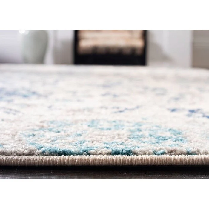 5' x 7' Coastal Blue Grey Damask Indoor Area Rug - Image 4