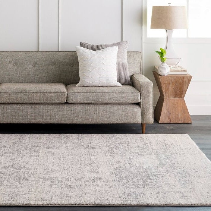 5' x 7' Distressed Oriental Area Rug in Light Grey / Beige - Image 2