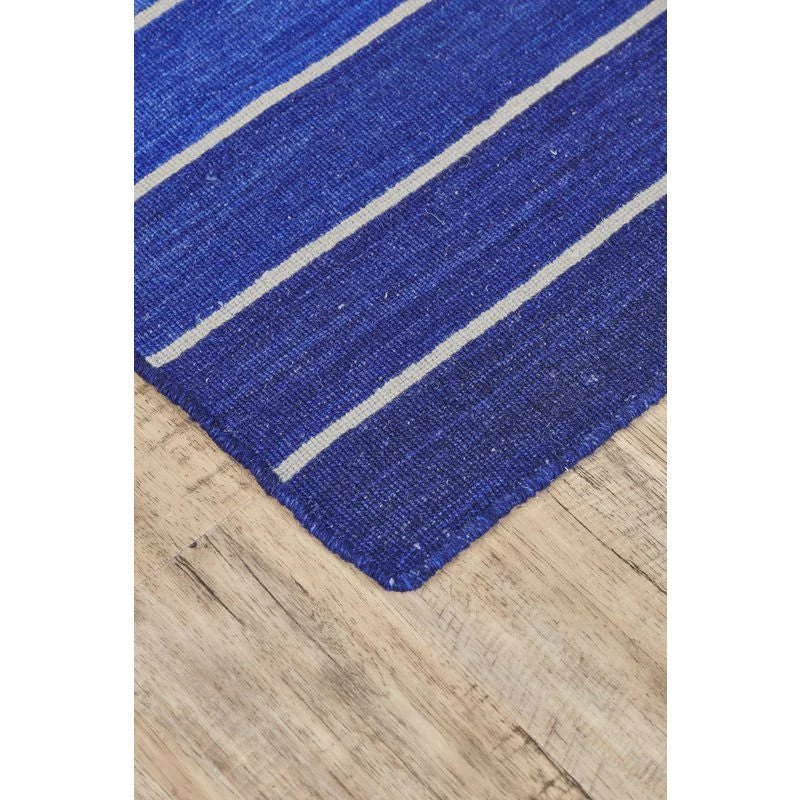 5' X 8' Striped Hand-Tufted Wool/Cotton Blue Area Rug - Image 2
