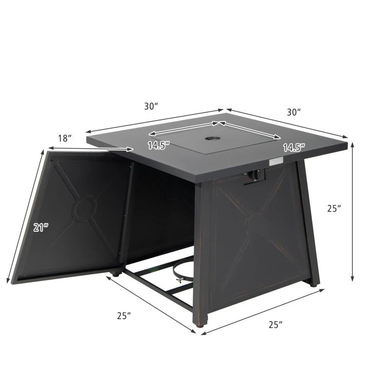50,000 BTU Black Steel Square Portable LP Gas Propane Fire Pit Table - Image 5