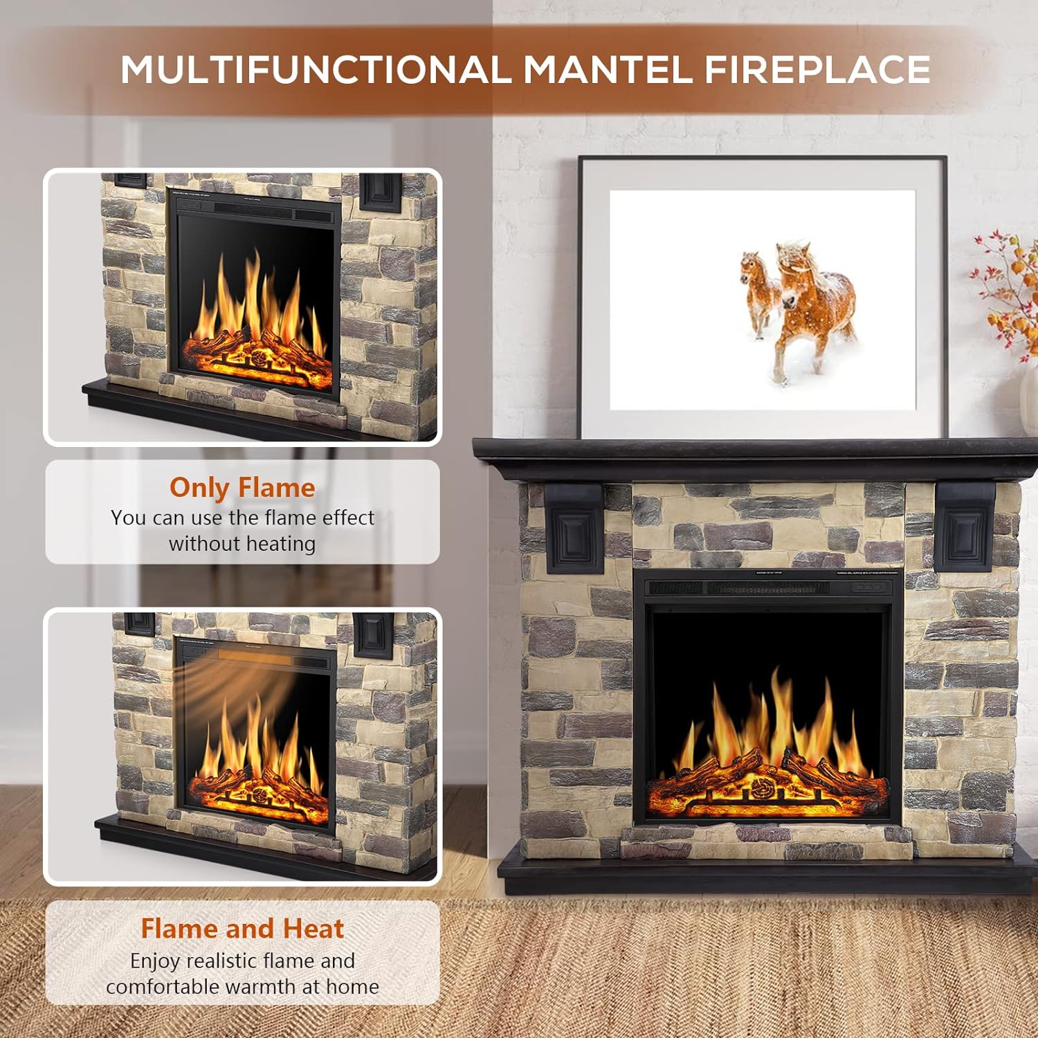 50 Inch Electric Fireplace Stone Mantel Package Y4926 - Image 11