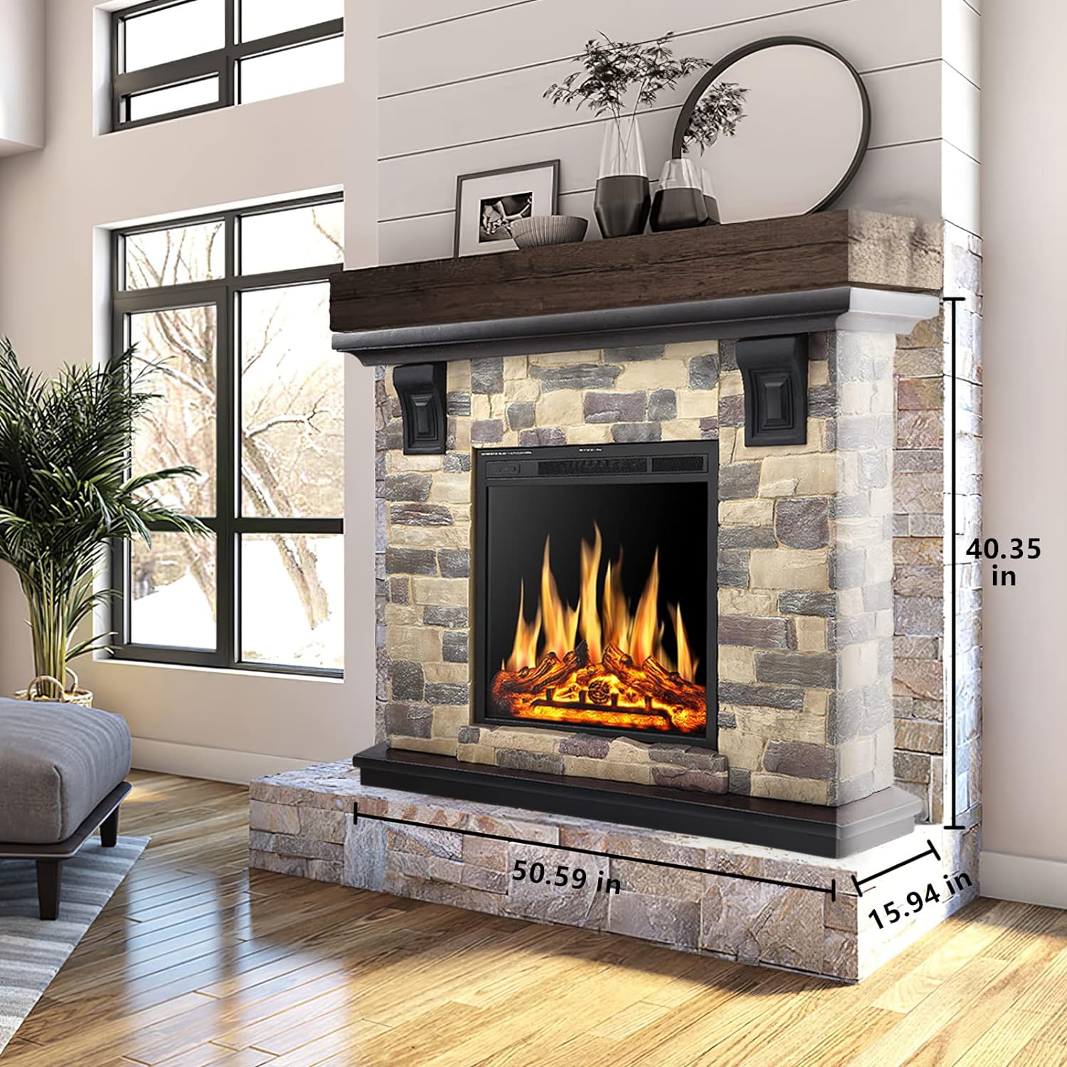 50 Inch Electric Fireplace Stone Mantel Package Y4926 - Image 12