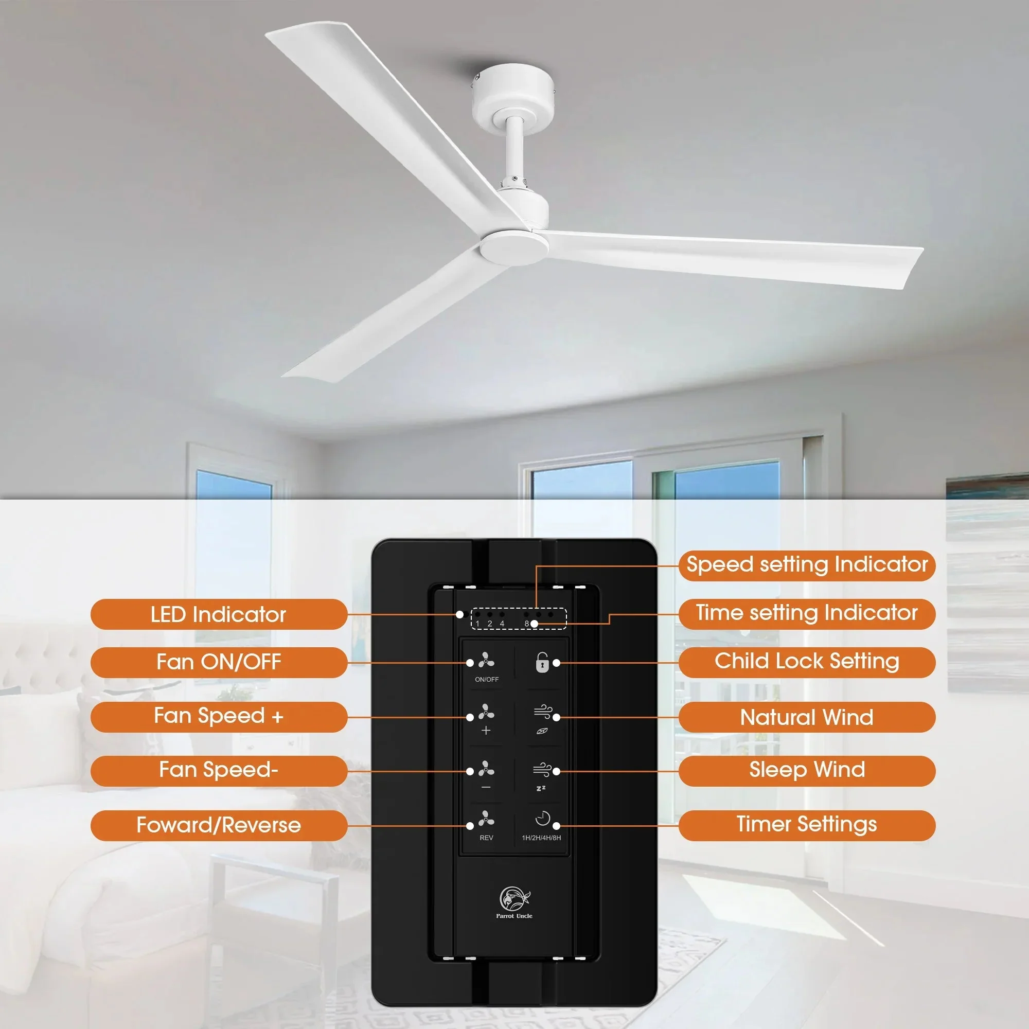50 Inch Erica Modern Downrod Mount Ceiling Fan with Remote Control - Image 6