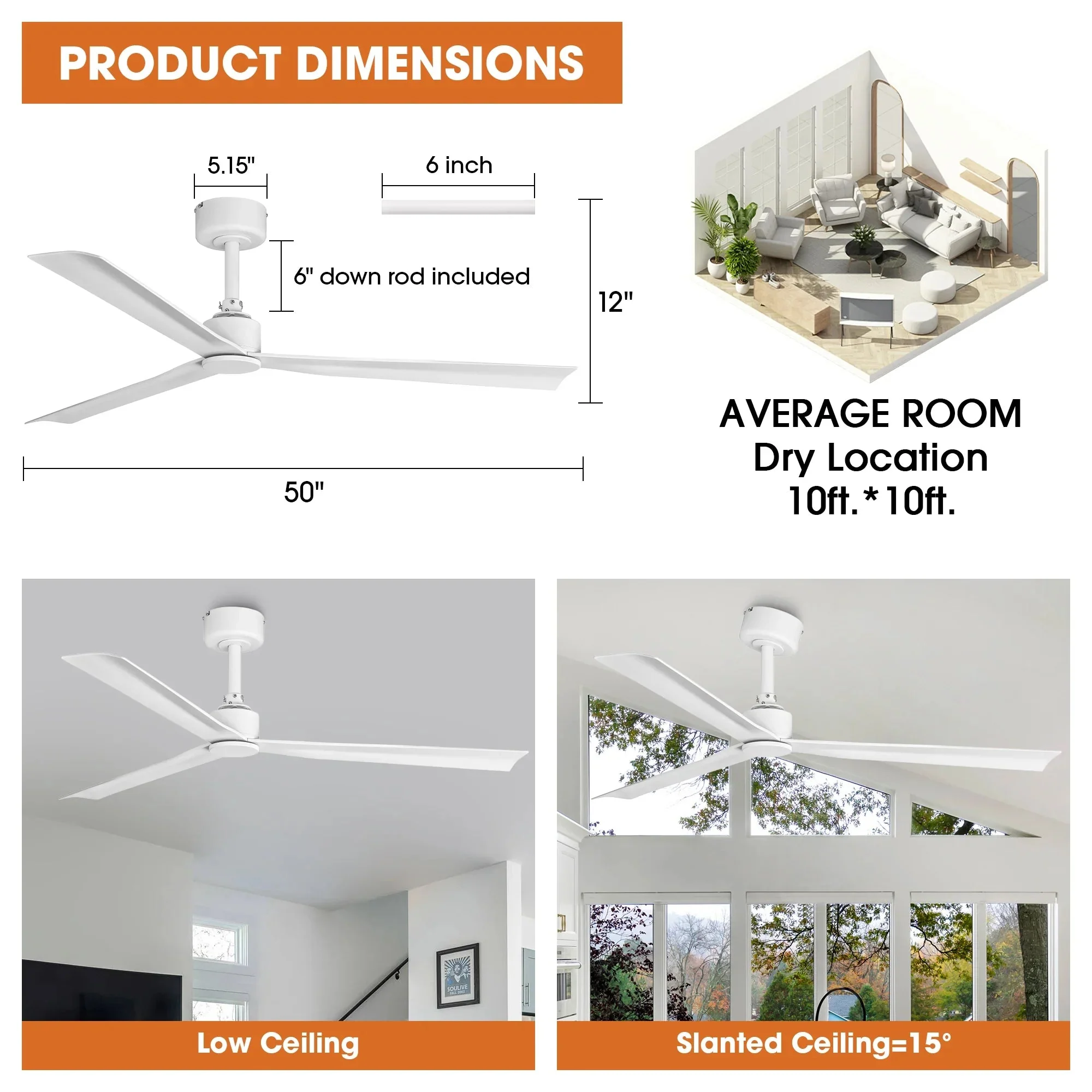 50 Inch Erica Modern Downrod Mount Ceiling Fan with Remote Control - Image 7