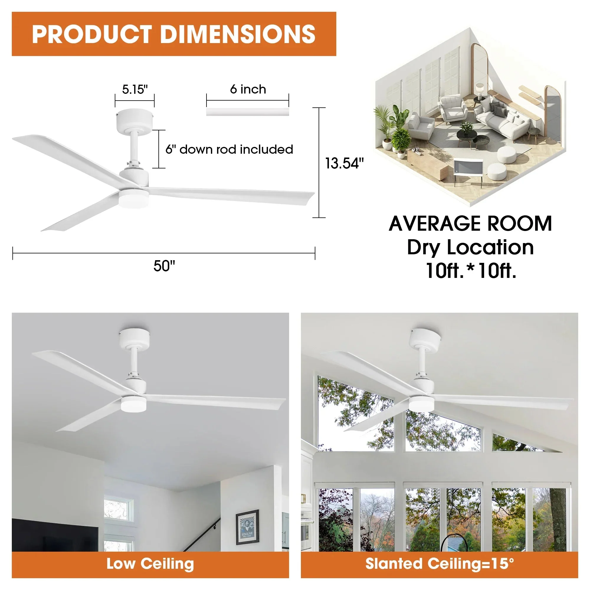 50 Inch Rae Modern Downrod Mount LED Ceiling Fan with Remote Control - Image 10