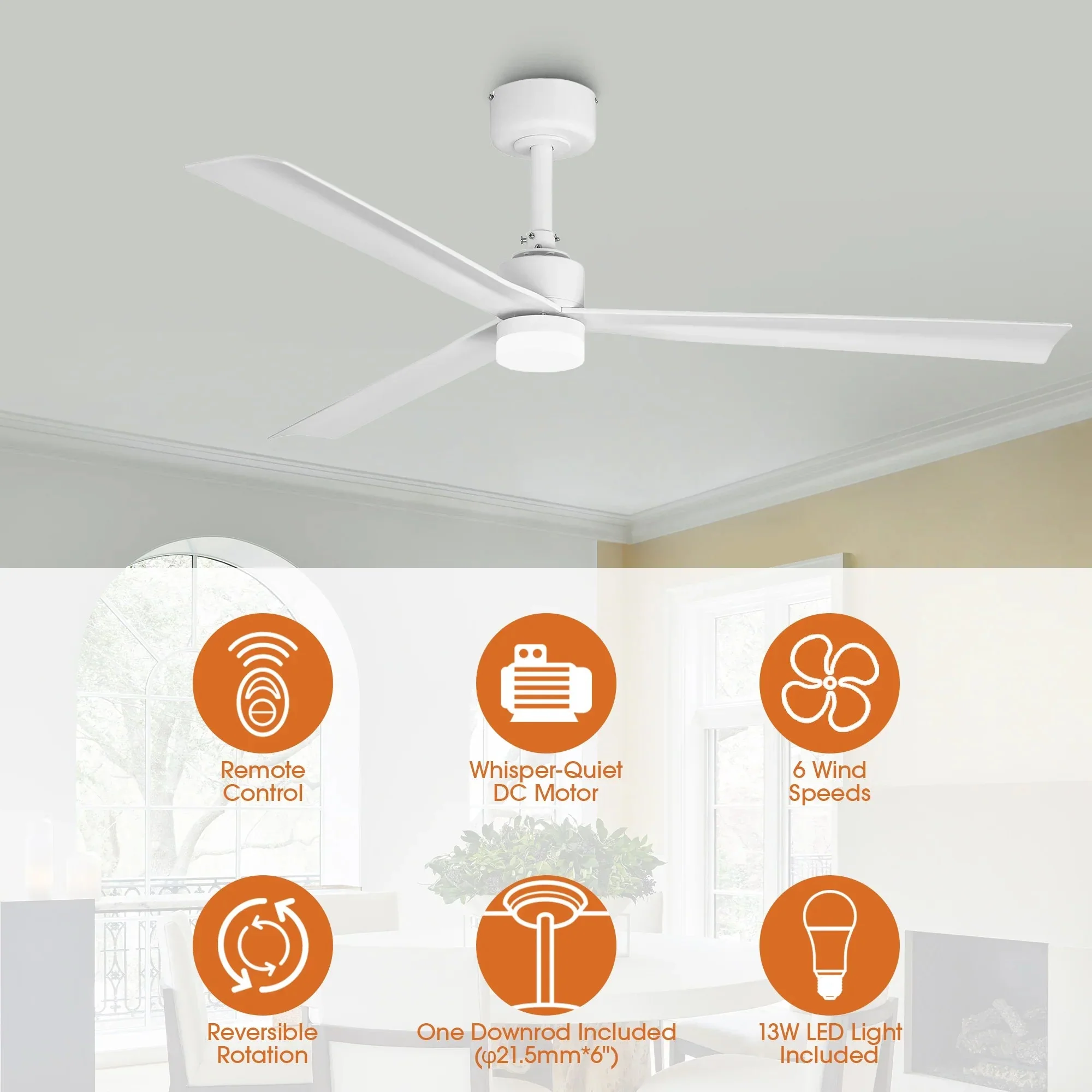 50 Inch Rae Modern Downrod Mount LED Ceiling Fan with Remote Control - Image 4