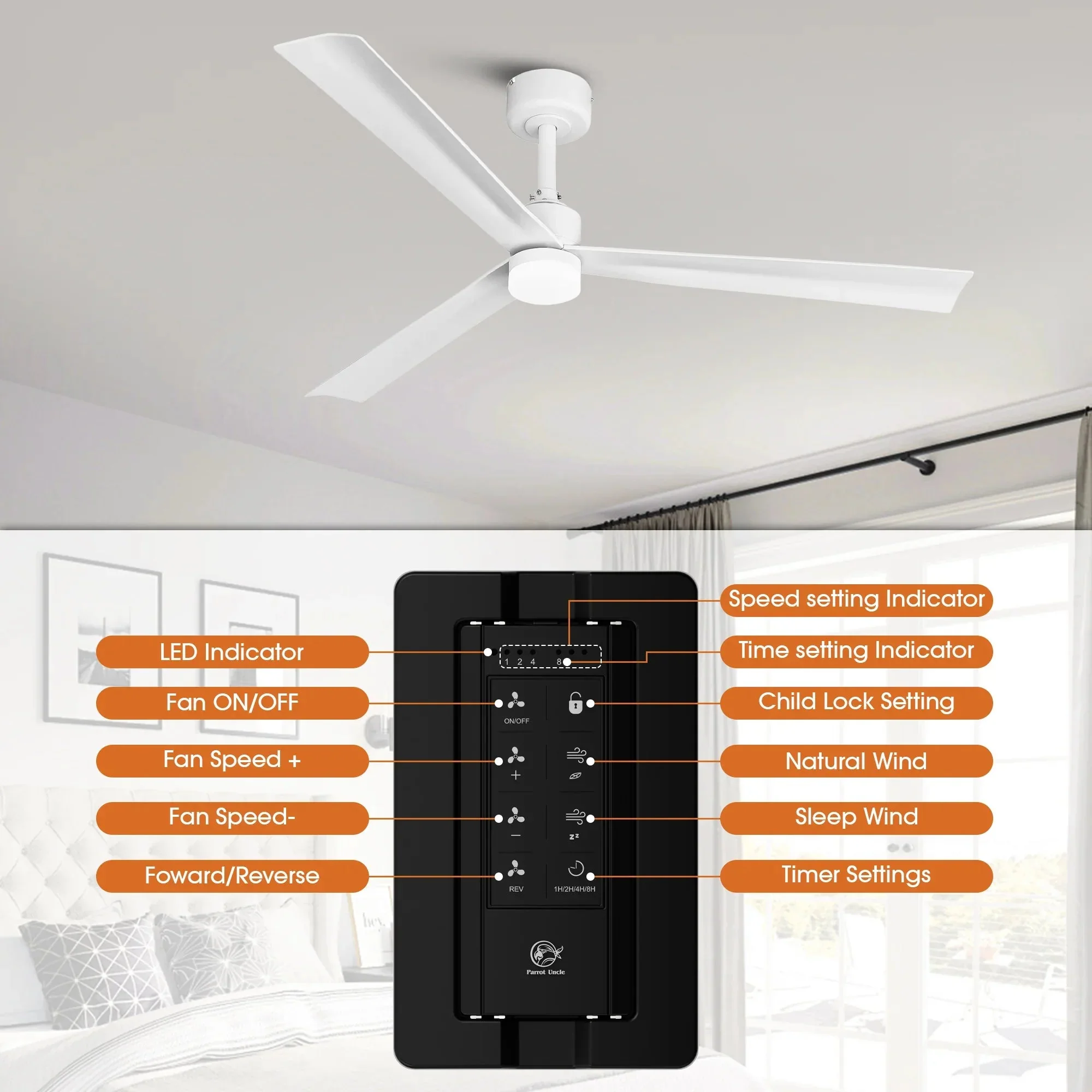 50 Inch Rae Modern Downrod Mount LED Ceiling Fan with Remote Control - Image 9