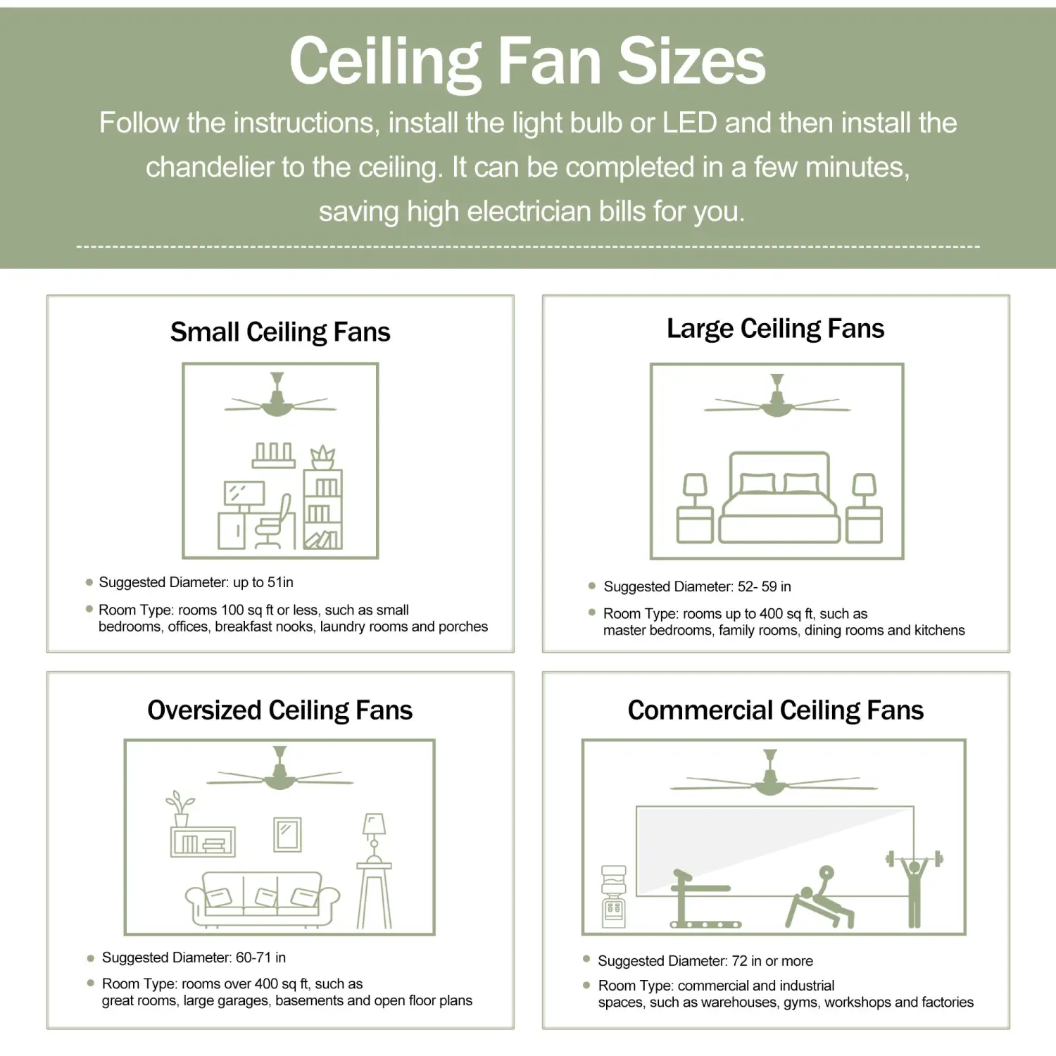 52" Ceiling Fan with Light Modern Design Remote and 6 Speed Options - Image 3
