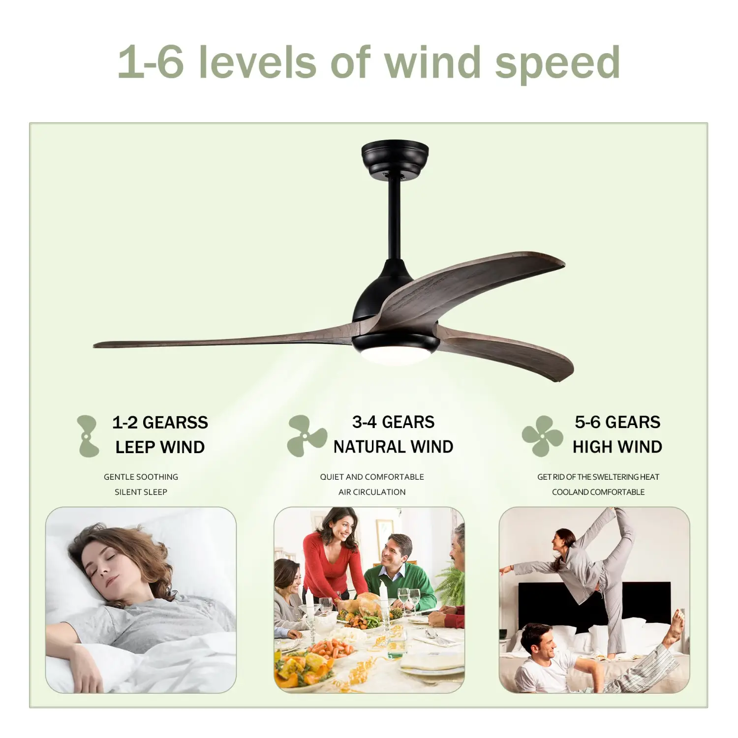52" Ceiling Fan with Light Modern Design Remote and 6 Speed Options - Image 5
