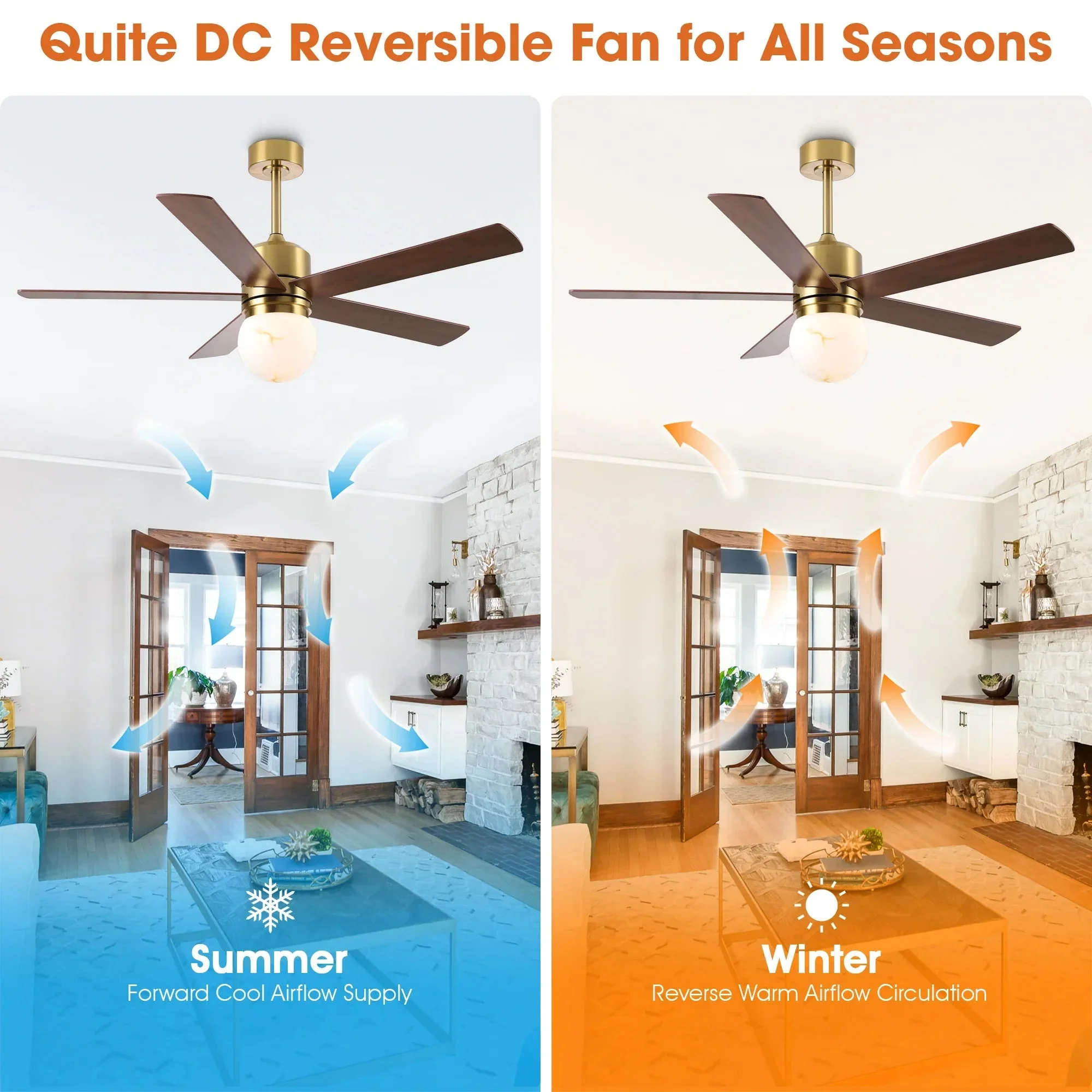 52 Inch Alva Double-sided Blades Downrod Mount LED Ceiling Fan with Remote Control - Image 4