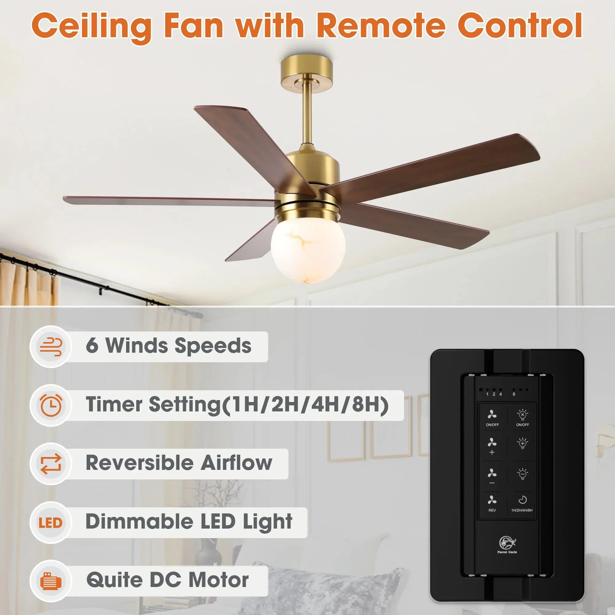 52 Inch Alva Double-sided Blades Downrod Mount LED Ceiling Fan with Remote Control - Image 7